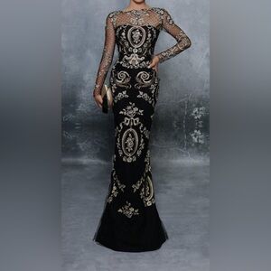 Elegant Black and Gold Evening Gown